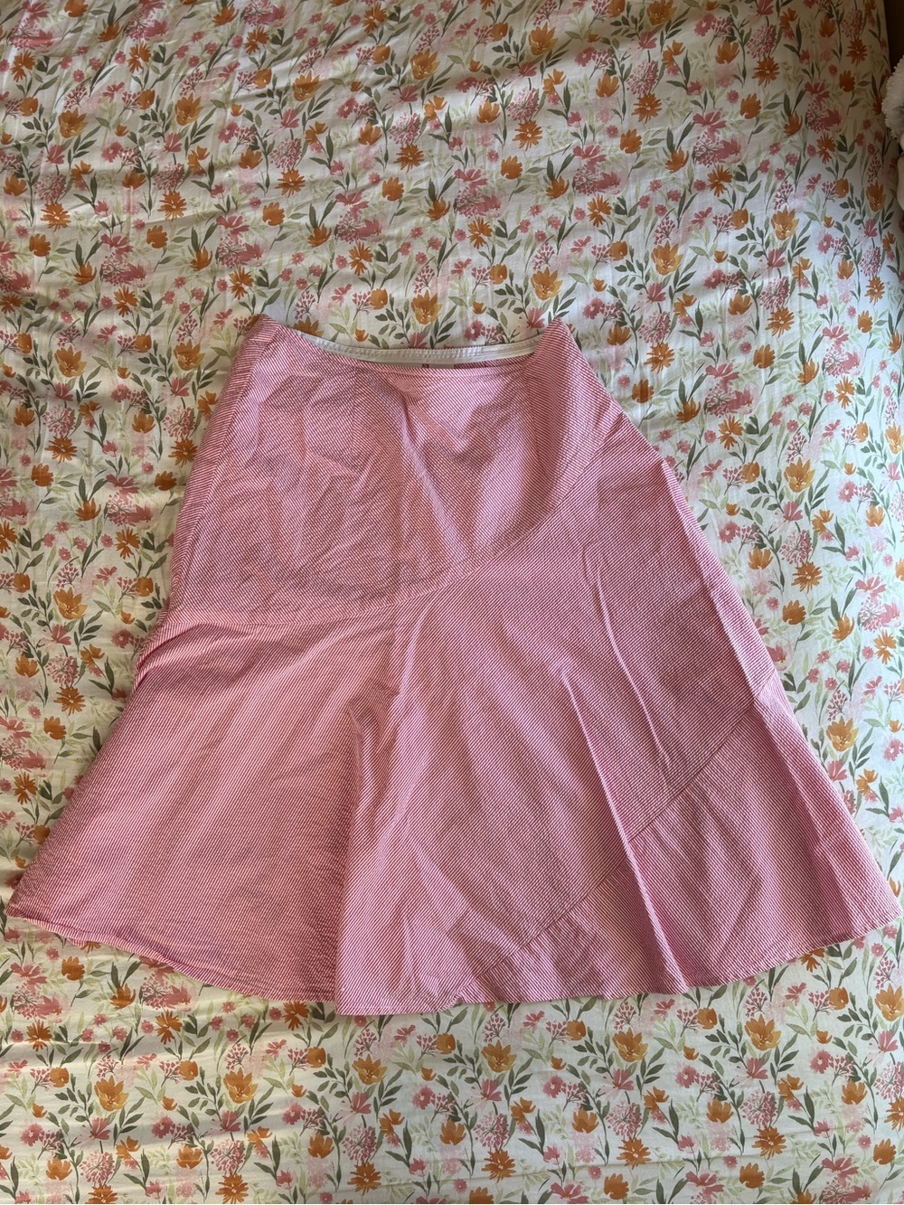Liz Claiborne Red & White Pinstripe Midi Skirt Size 4 Coastal Vacation Preppy